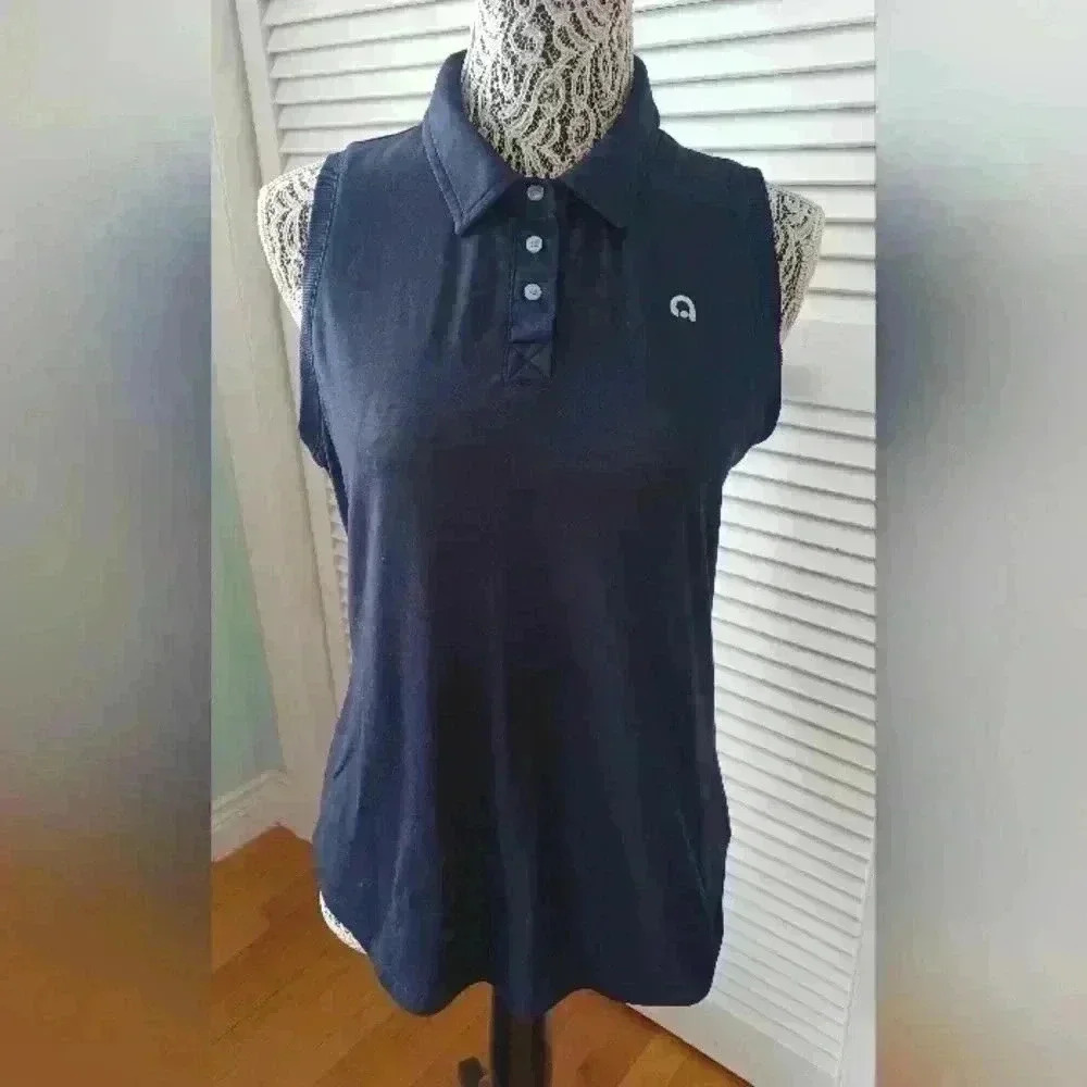Hyba Activewear Sleeveless Polo Navy Blue Size Medium